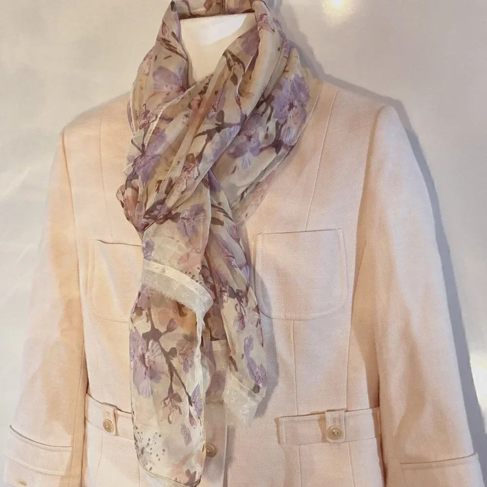 Mixit Silky Sheer Cherry Blossom print scarf Cottage Romantic Feminine Coquette